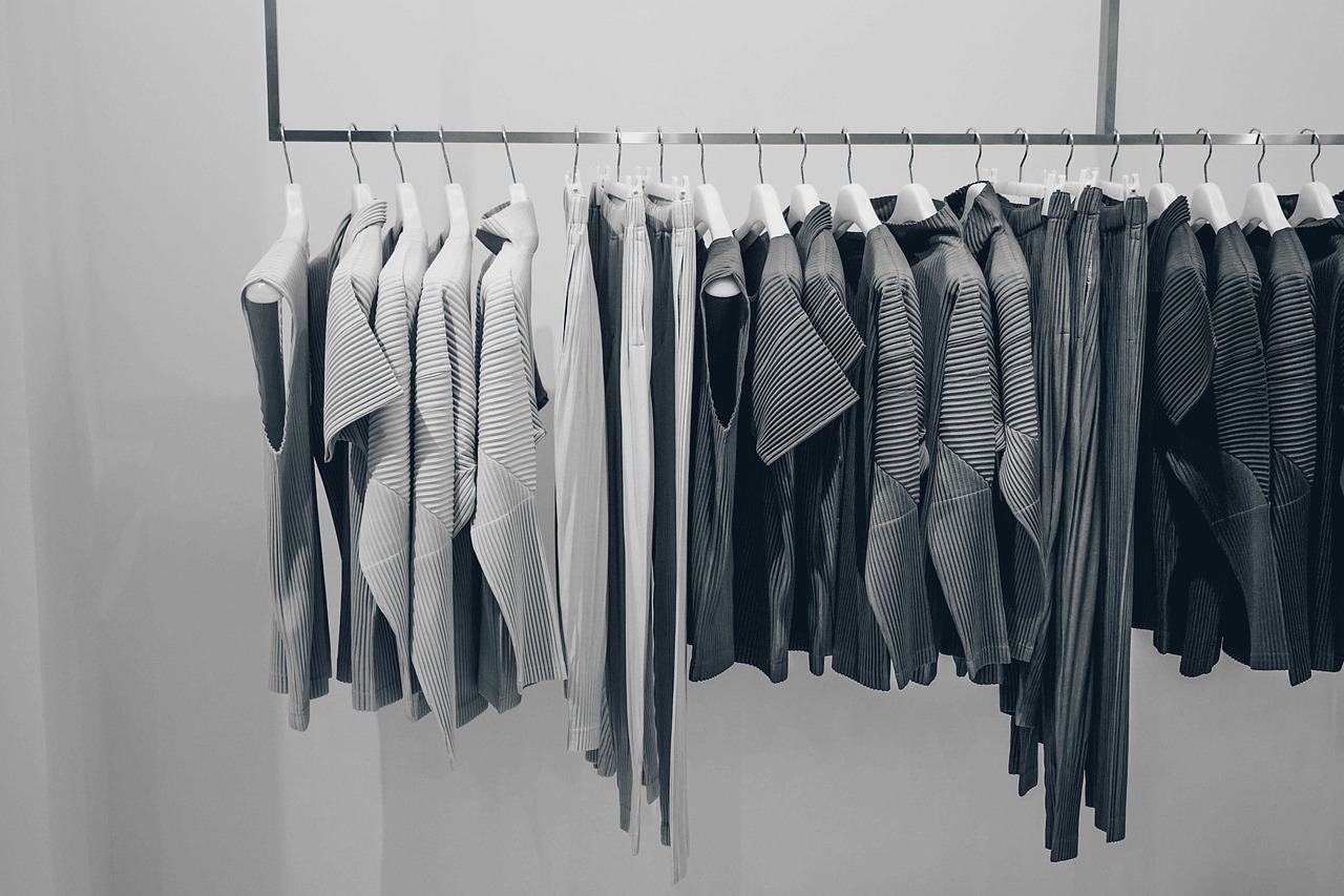 blouse, clothing, dress, fashion, store, shopping, mall, hanger, indoor, gray fashion, gray shopping, gray clothes, gray